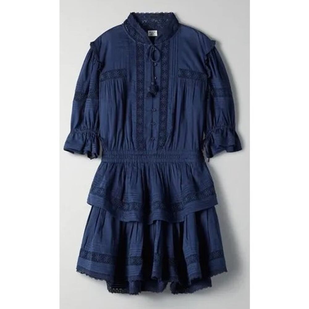 Aritzia Sunday Best Navy Tiered Peace Mini Dress Women's Sz. M